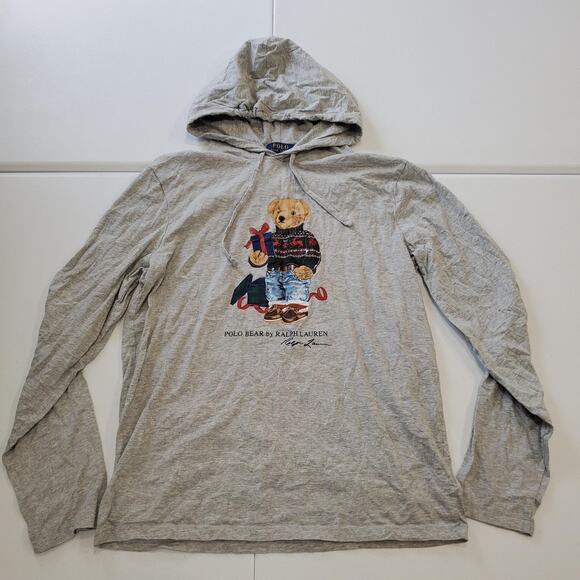 Polo Ralph Lauren Polo Bear Hoodie Tee Mens Medium Graphic Long Sleeve Pullover - Picture 2 of 8